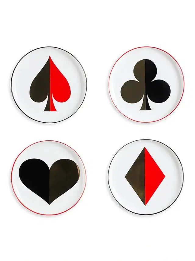 Jonathan Adler Dealer's Choice 4-Piece Canapé Plate Set - Red Print