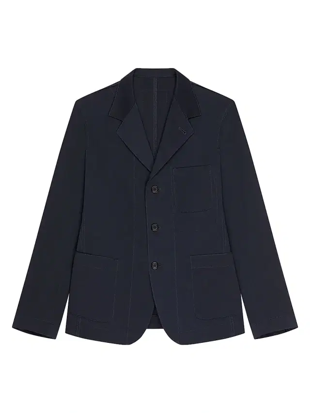 Men's Single-Breasted Deconstructed Jacket in Cotton - Dark Navy