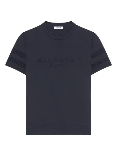 Givenchy Men's T-Shirt in Cotton Knit with Paris Jacquard - Dark Navy - Size XXL | Thumbnail 1
