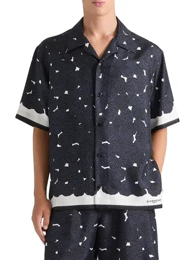 Givenchy Men's Bermuda Shorts in Silk with Flowers Print - Dark Navy - Size 40 | Thumbnail 2