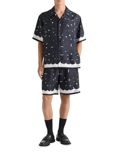 Givenchy Men's Bermuda Shorts in Silk with Flowers Print - Dark Navy - Size 40 | Thumbnail 4
