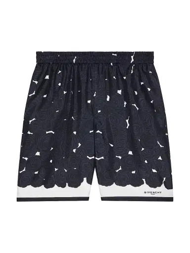Givenchy Men's Bermuda Shorts in Silk with Flowers Print - Dark Navy - Size 40 | Thumbnail 1