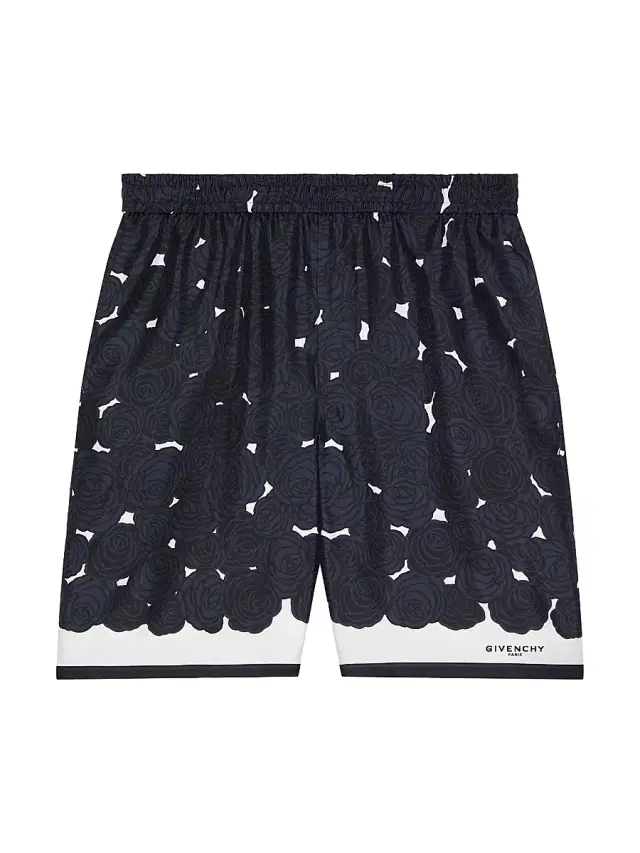 Givenchy Men's Bermuda Shorts in Silk with Flowers Print - Dark Navy