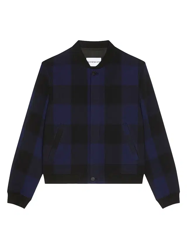 Men's Light Blouson Jacket in Checked Jacquard - Black Navy