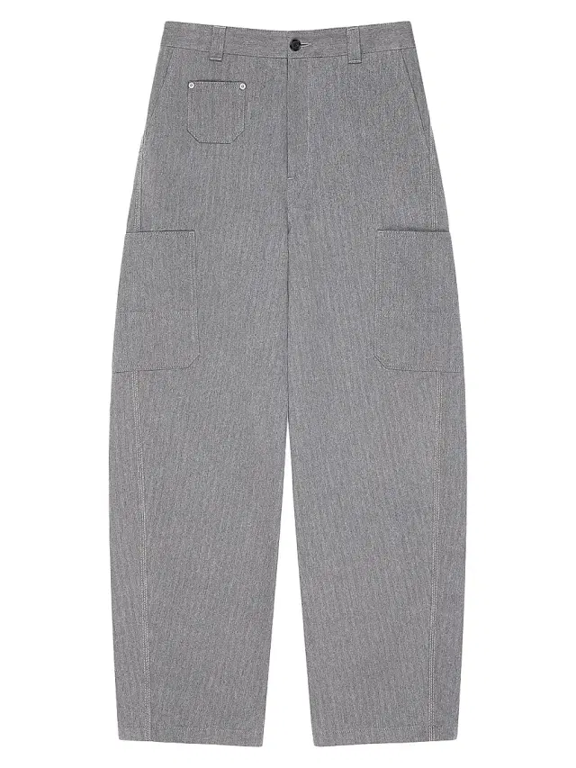 Men's Couture Seam Cargo Trousers in Herringbone Denim - Grey