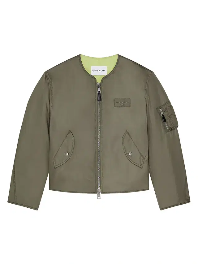 Men's Couture Seam Bomber Jacket in Nylon with Patch - Salvia