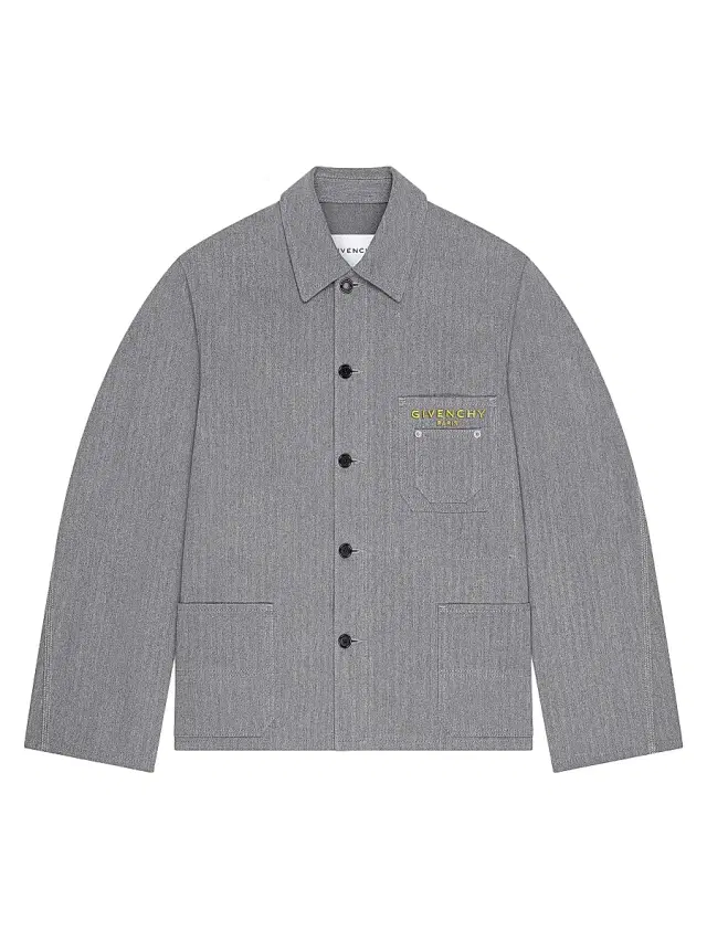 Men's Jacket in Herringbone Denim Embroidered - Grey