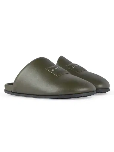 Givenchy Men's Label Flat Mules in Nappa Leather - Khaki - Size 12 | Thumbnail 2