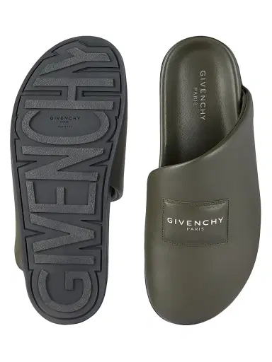Givenchy Men's Label Flat Mules in Nappa Leather - Khaki - Size 12 | Thumbnail 5
