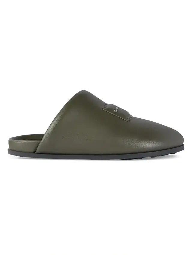 Men's Label Flat Mules in Nappa Leather - Khaki