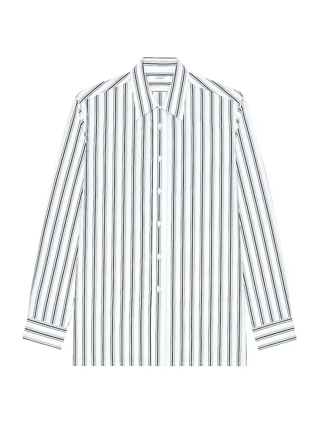 Men's Striped Shirt in Poplin with Surrealism Print - White Black