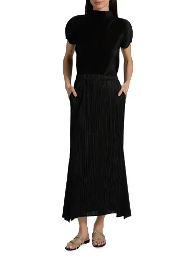 Pleats Please Issey Miyake Women's Ole Pleated Midi-Skirt - Black | Thumbnail 2