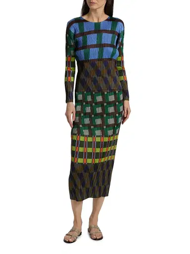 Pleats Please Issey Miyake Women's Harmony Printed Plissé Top - Blue | Thumbnail 2