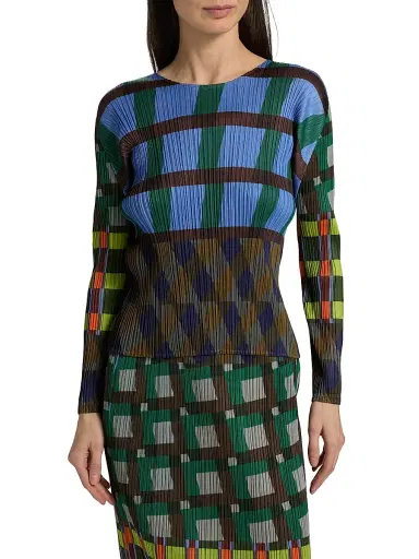 Pleats Please Issey Miyake Women's Harmony Printed Plissé Top - Blue | Thumbnail 3