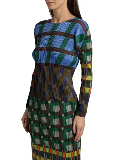 Pleats Please Issey Miyake Women's Harmony Printed Plissé Top - Blue | Thumbnail 4