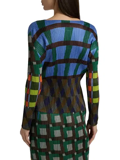 Pleats Please Issey Miyake Women's Harmony Printed Plissé Top - Blue | Thumbnail 5