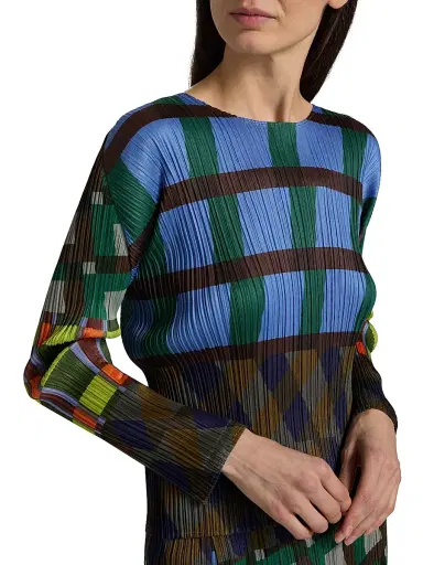 Pleats Please Issey Miyake Women's Harmony Printed Plissé Top - Blue | Thumbnail 6