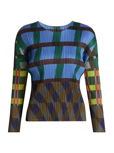 Pleats Please Issey Miyake Women's Harmony Printed Plissé Top - Blue | Thumbnail 1