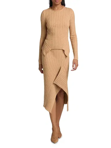 Stella McCartney Women's Rib-Knit Cotton Midi-Skirt | Thumbnail 2