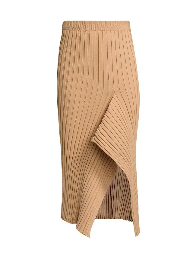 Women's Rib-Knit Cotton Midi-Skirt - Caramel