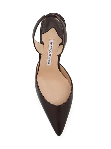 Manolo Blahnik Women's Carolyne 50MM Leather Slingback Pumps - Dark Brown - Size 10 | Thumbnail 4