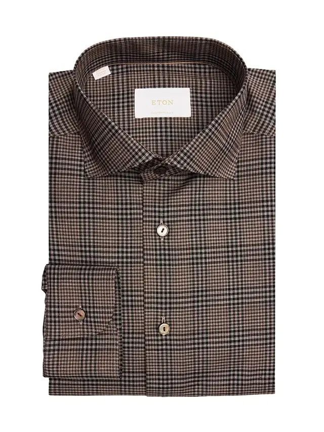 Men's Contemporary-Fit Plaid Wool Shirt - Brown