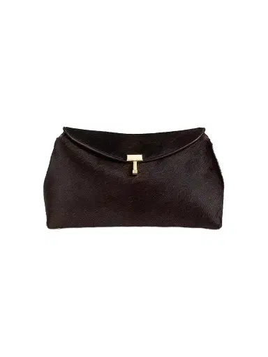 Toteme Women's T-Lock Pony Hair Leather Clutch - Wine | Thumbnail 1