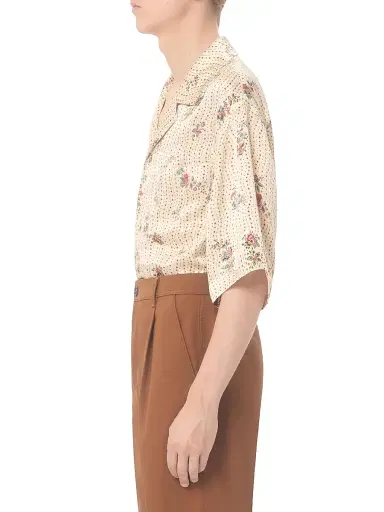 Valentino Garavani Men's Silk Bowling Shirt with Papier Floral Print | Thumbnail 3 Valentino Garavani Men's Silk Bowling Shirt with Papier Floral Print | Thumbnail 3