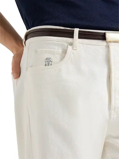 Brunello Cucinelli Men's Garment Dyed Iconic Fit Five Pocket Jeans in Denim - Snow | Thumbnail 4 Brunello Cucinelli Men's Garment Dyed Iconic Fit Five Pocket Jeans in Denim - Snow | Thumbnail 4