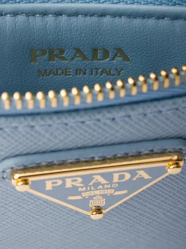 Prada Women's Printed Saffiano Leather Card Holder - Blue Gold | Thumbnail 3