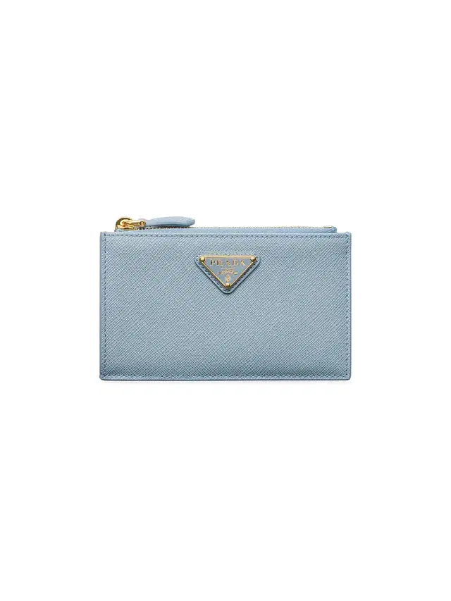 Prada Women's Printed Saffiano Leather Card Holder - Blue Gold