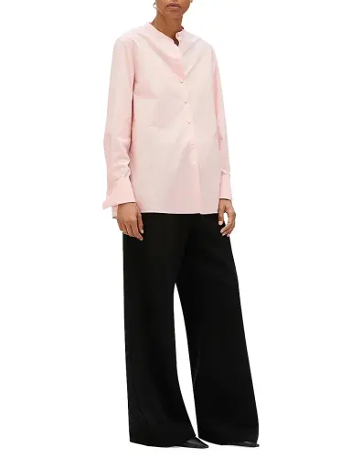 Another Tomorrow Women's Collarless Blouse - Lotus Pink | Thumbnail 2 Another Tomorrow Women's Collarless Blouse - Lotus Pink | Thumbnail 2