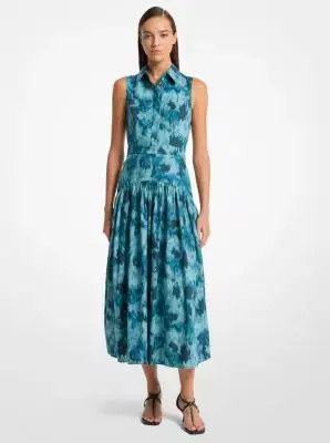 Michael Kors Collection Floral Chiné Cotton Poplin Drop Waist Shirtdress | Thumbnail 3