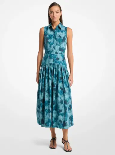 Michael Kors Collection Floral Chiné Cotton Poplin Drop Waist Shirtdress | Thumbnail 4