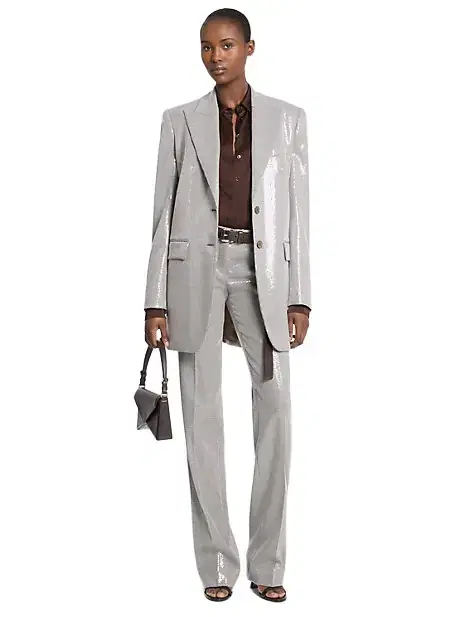 Michael Kors Collection Embroidered Sequin Dogtooth Stretch Wool Boyfriend Blazer