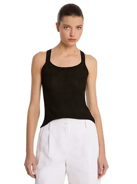 Michael Kors Collection Ribbed Superfine Linen and Cotton Blend Tank Top