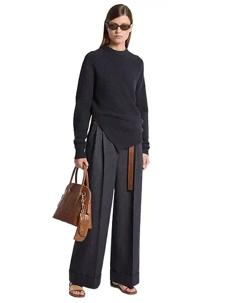 Ribbed Cashmere Bias Hem Sweater