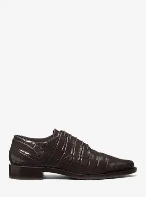 Michael Kors Collection Annette Crocodile Embossed Patent Leather Oxford in Brown | Thumbnail 3 Michael Kors Collection Annette Crocodile Embossed Patent Leather Oxford in Brown | Thumbnail 3
