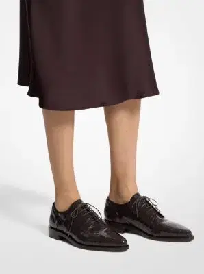 Michael Kors Collection Annette Crocodile Embossed Patent Leather Oxford in Brown | Thumbnail 5 Michael Kors Collection Annette Crocodile Embossed Patent Leather Oxford in Brown | Thumbnail 5