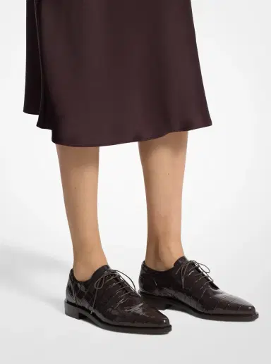 Michael Kors Collection Annette Crocodile Embossed Patent Leather Oxford in Brown | Thumbnail 10 Michael Kors Collection Annette Crocodile Embossed Patent Leather Oxford in Brown | Thumbnail 10