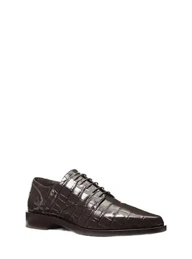 Michael Kors Collection Annette Crocodile Embossed Patent Leather Oxford in Brown | Thumbnail 1 Michael Kors Collection Annette Crocodile Embossed Patent Leather Oxford in Brown | Thumbnail 1