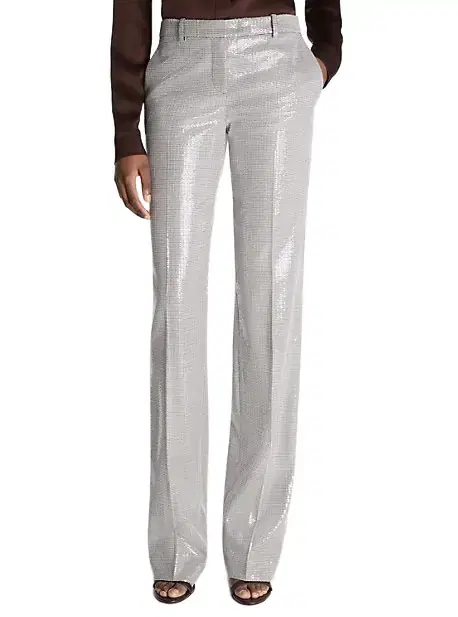 Michael Kors Collection Carolyn Embroidered Sequin Dogtooth Stretch Wool Trousers