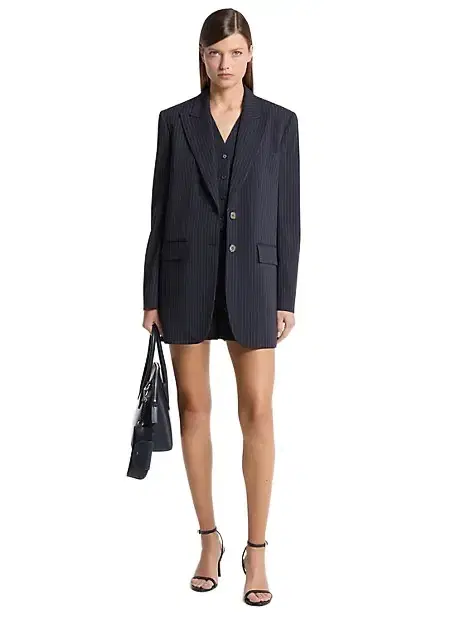 Michael Kors Collection Pinstripe Wool Blend Boyfriend Blazer