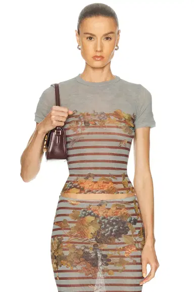 Jean Paul Gaultier Mesh Printed Marini?re Grape Baby Tee | Thumbnail 1 Jean Paul Gaultier Mesh Printed Marini?re Grape Baby Tee | Thumbnail 1