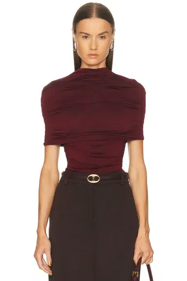 Lapointe Jersey Mock Neck Ruched Top | Thumbnail 1 Lapointe Jersey Mock Neck Ruched Top | Thumbnail 1