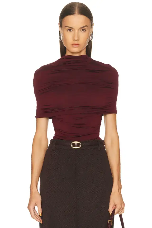 LaPointe Jersey Mock Neck Ruched Top