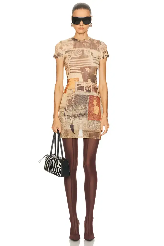 Jean Paul Gaultier Mesh Printed Journal Short Dress