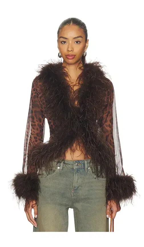 Bubish Gigi Sheer Feather Blouse Top