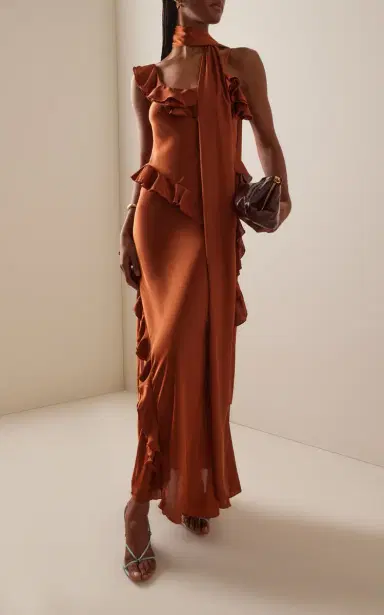 SIEDRÉS Exclusive Monica Ruffled Satin Maxi Dress | Thumbnail 2