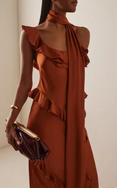 SIEDRÉS Exclusive Monica Ruffled Satin Maxi Dress | Thumbnail 3